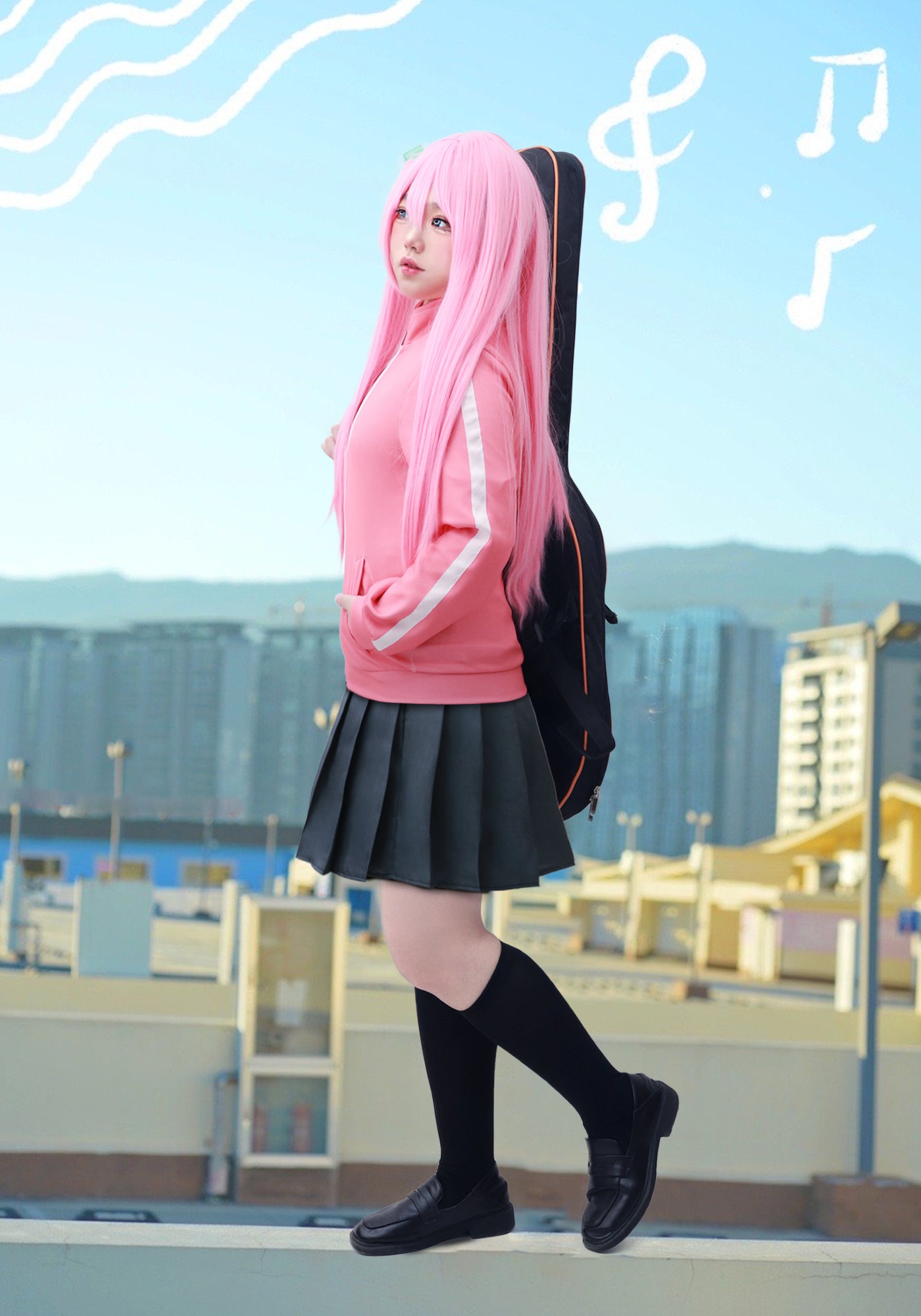 Gotou Hitori Cosplay Bocchi The Rock Gotou Hitori Cosplay Costume JK  Uniform Pink Jacket Skirt Wig Suit Halloween Women Clothes