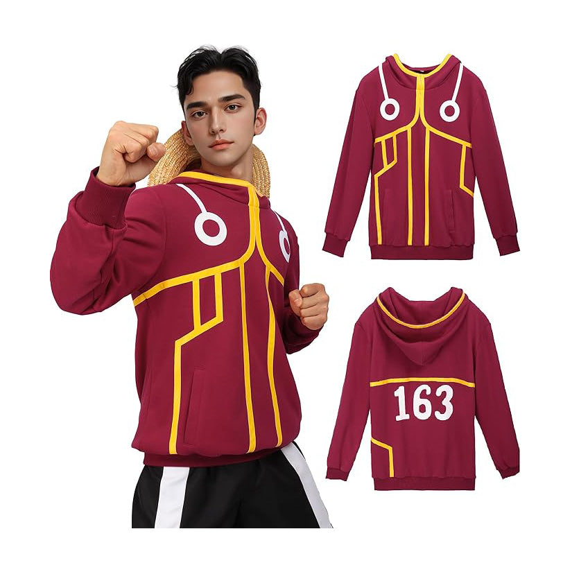 Luffy EggHead Cosplay Anime Men Cosplay Top Red Hoodie US Size Pullover Costume with Pocket