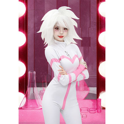 Women Angel Dust Cosplay Bodysuit Costume Jumpsuit Anime White Outfit for Halloween