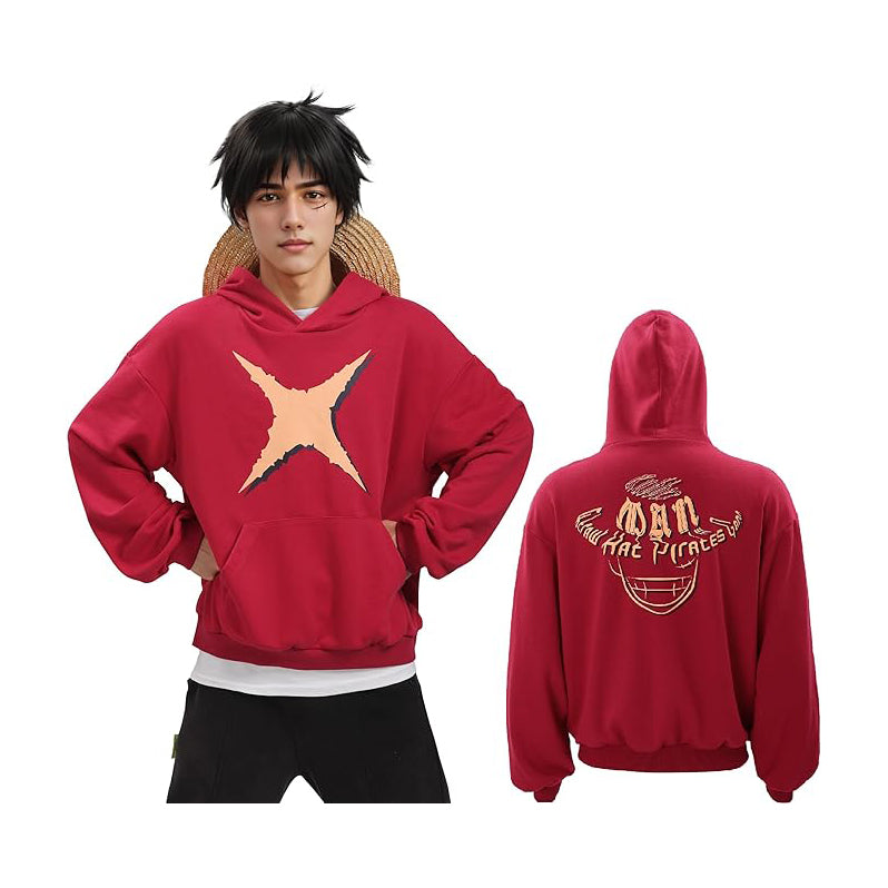Luffy Hoodie Cosplay Men Red Hoodie US Size Pullover Costume with Pocket