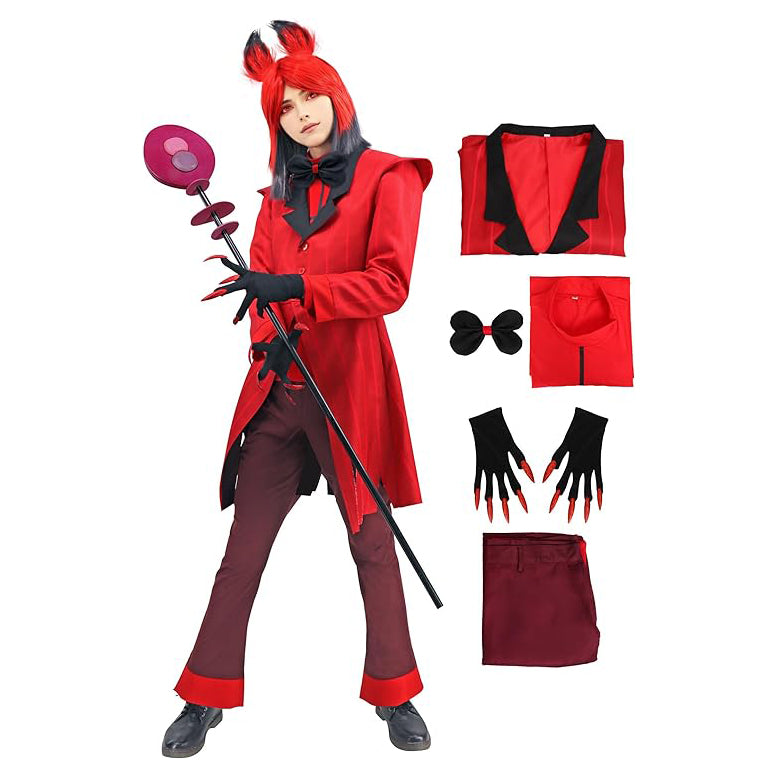 Red Cosplay Costume Jacket Outfits with Tie and Glove for Halloween Parties