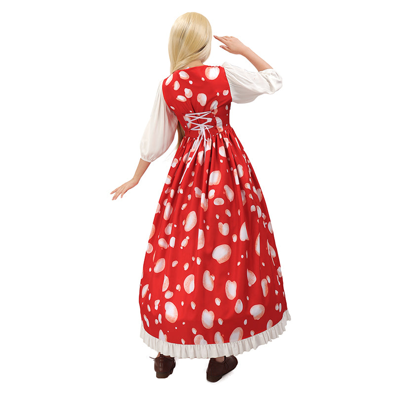 Women Mushroom Spotted Dress Short Sleeve Girl Mushroom Dress US Size