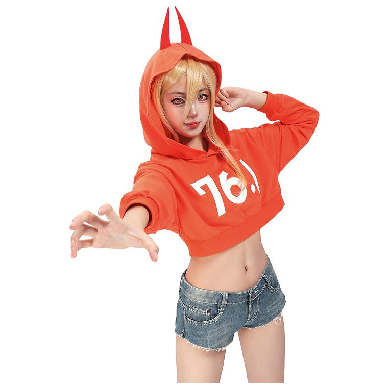 Women 76.1 Power Cosplay Hoodie Crop Shirt with Horns