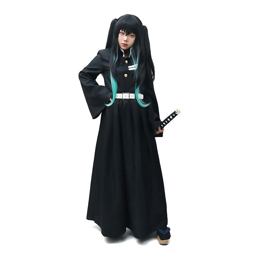 Kimono Cosplay Costume Black Outfits with Belt for Halloween
