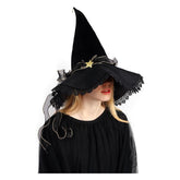 Women Witch Hat Black Velvet with Lace Brim Wizard Cosplay Hat