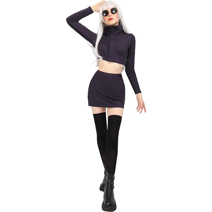 Satoru Cosplay JJK Women Costume US Size Female Set Bodycon Crop Shirt and Skirt with Glasses