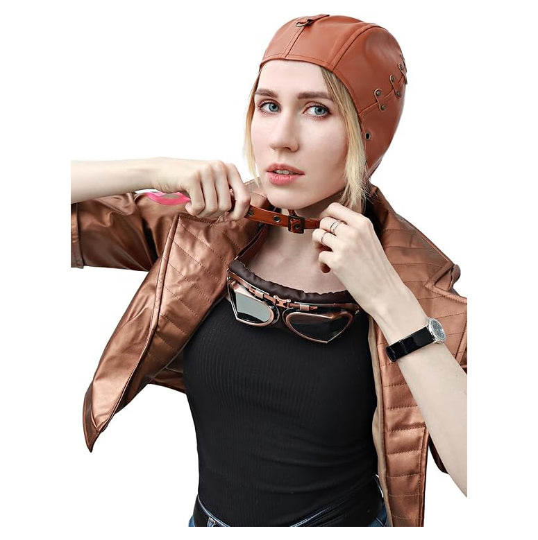 Women Steampunk PU Leather Aviator Hat Pilot Cap with Ear Flaps