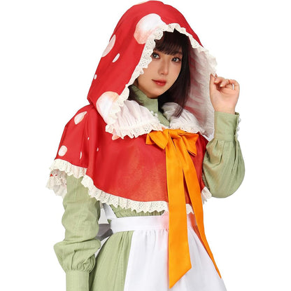 Red Mushroom Hat Cowl Hood Gnome Cosplay Spotted Cape