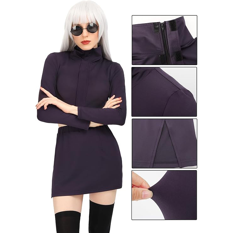 Satoru Cosplay JJK Women Costume US Size Female Set Bodycon Crop Shirt and Skirt with Glasses