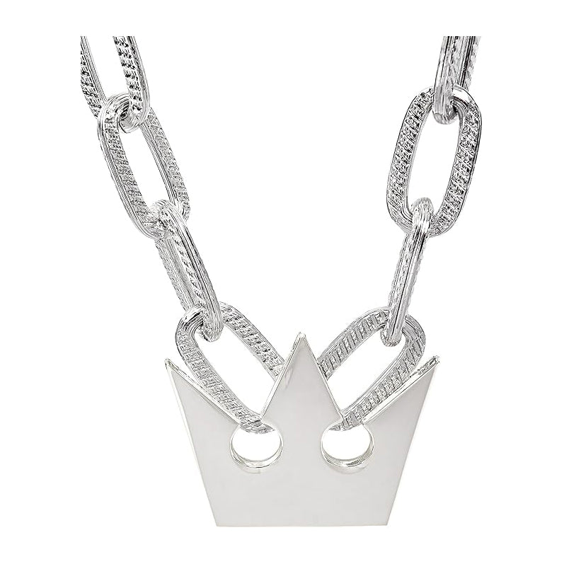 Sora Necklace with Thick Chain Crown Pendant for Halloween Cosplay Costume Silver