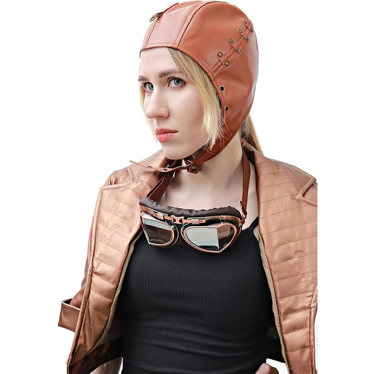 Women Steampunk PU Leather Aviator Hat Pilot Cap with Ear Flaps