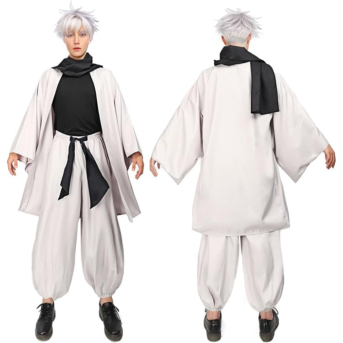 Satoru Men Cosplay Costume Set Haori with Scarf Stretchy Clothing Pants Outfit Set