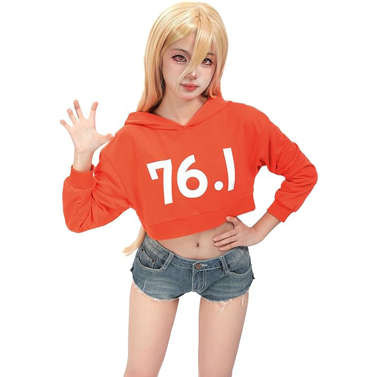 Women 76.1 Power Cosplay Hoodie Crop Shirt with Horns