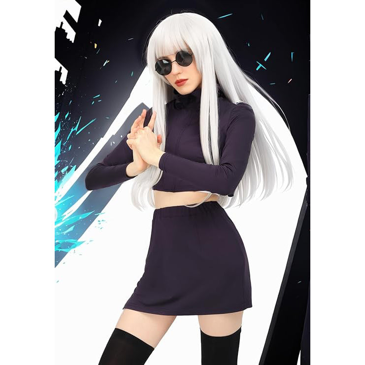 Satoru Cosplay JJK Women Costume US Size Female Set Bodycon Crop Shirt and Skirt with Glasses