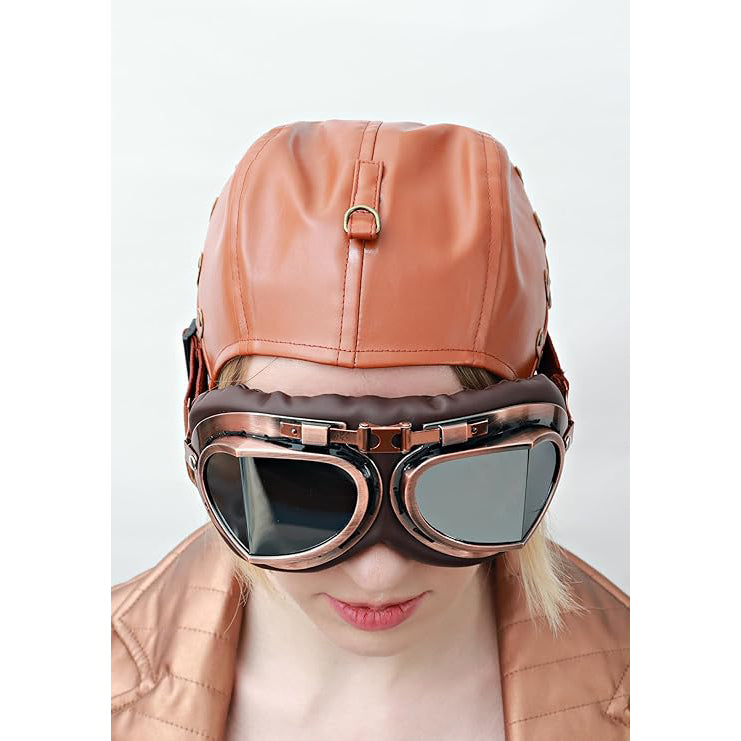 Women Steampunk PU Leather Aviator Hat Pilot Cap with Ear Flaps