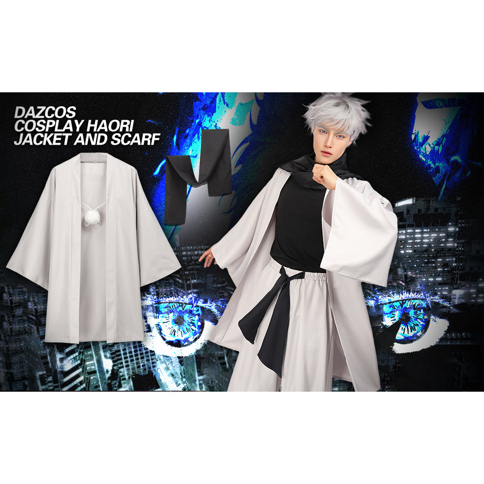 Satoru Men Cosplay Costume Set Haori with Scarf Stretchy Clothing Pants Outfit Set