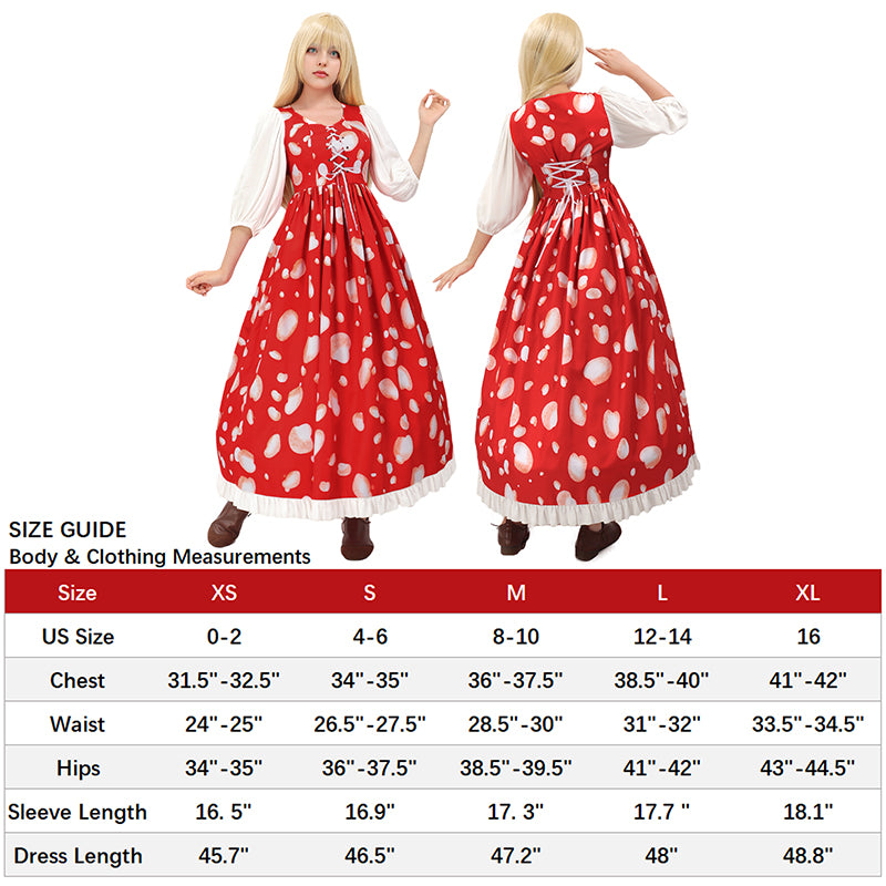 Women Mushroom Spotted Dress Short Sleeve Girl Mushroom Dress US Size