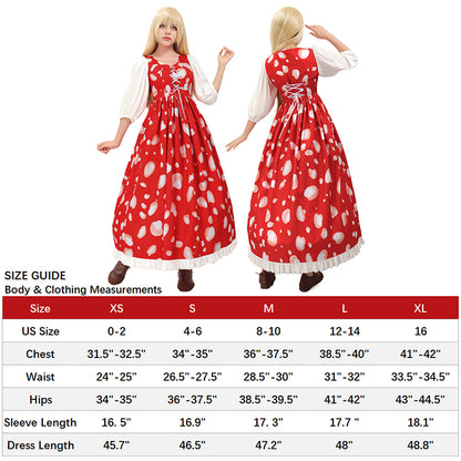 Women Mushroom Spotted Dress Short Sleeve Girl Mushroom Dress US Size