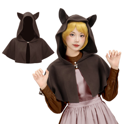 Women Medieval Cowl Hood with Cat Ear Vintage Hat Cloak Cosplay Cloak