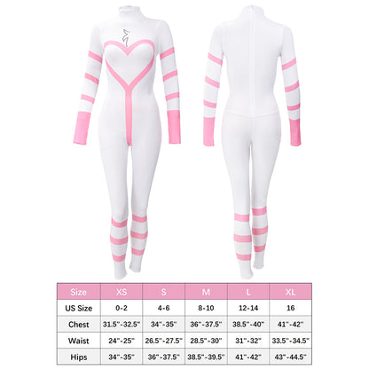 Women Angel Dust Cosplay Bodysuit Costume Jumpsuit Anime White Outfit for Halloween