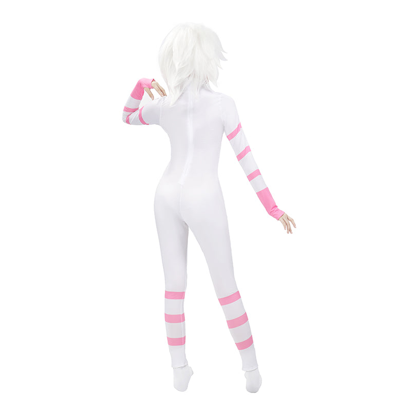 Women Angel Dust Cosplay Bodysuit Costume Jumpsuit Anime White Outfit for Halloween