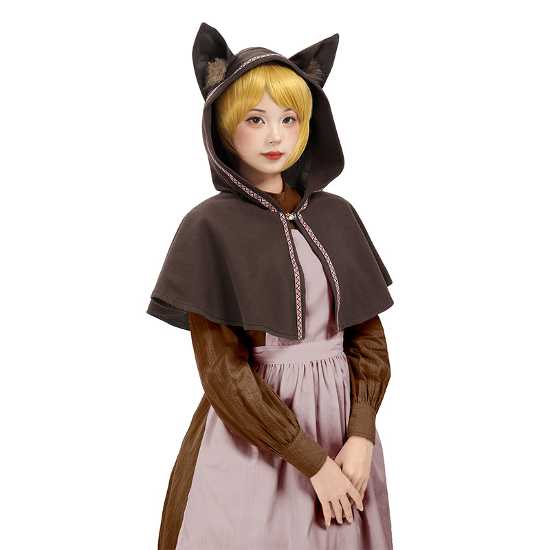 Women Medieval Cowl Hood with Cat Ear Vintage Hat Cloak Cosplay Cloak