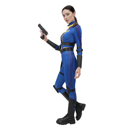 Women Lucy 33 Dweller Cosplay Bodysuit Costume Jumpsuit Blue Outfit for Halloween