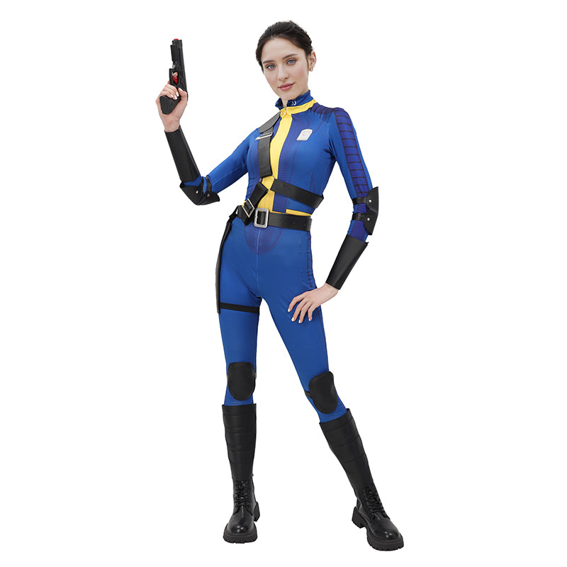 Women Lucy 33 Dweller Cosplay Bodysuit Costume Jumpsuit Blue Outfit for Halloween