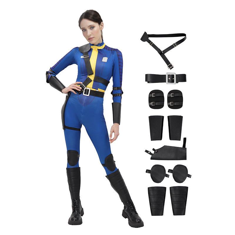 Women Lucy 33 Dweller Cosplay Bodysuit Costume Jumpsuit Blue Outfit for Halloween