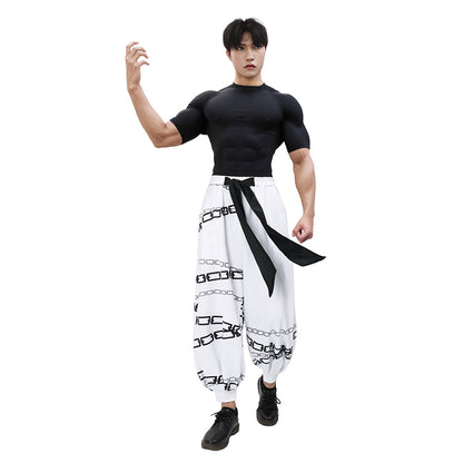 Men Toji Fushiguro Cosplay Anime Printed Chain Pants US Size