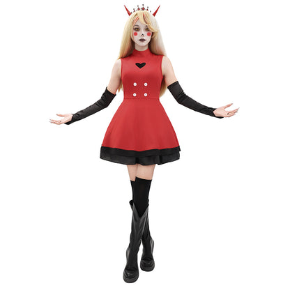 Charlie Morningstar Women Cosplay Costume Red Dress 