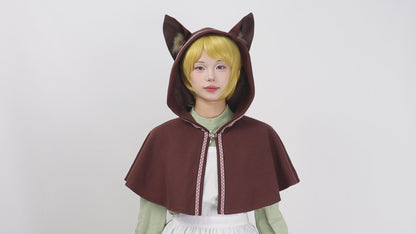 Women Medieval Cowl Hood with Cat Ear Vintage Hat Cloak Cosplay Cloak