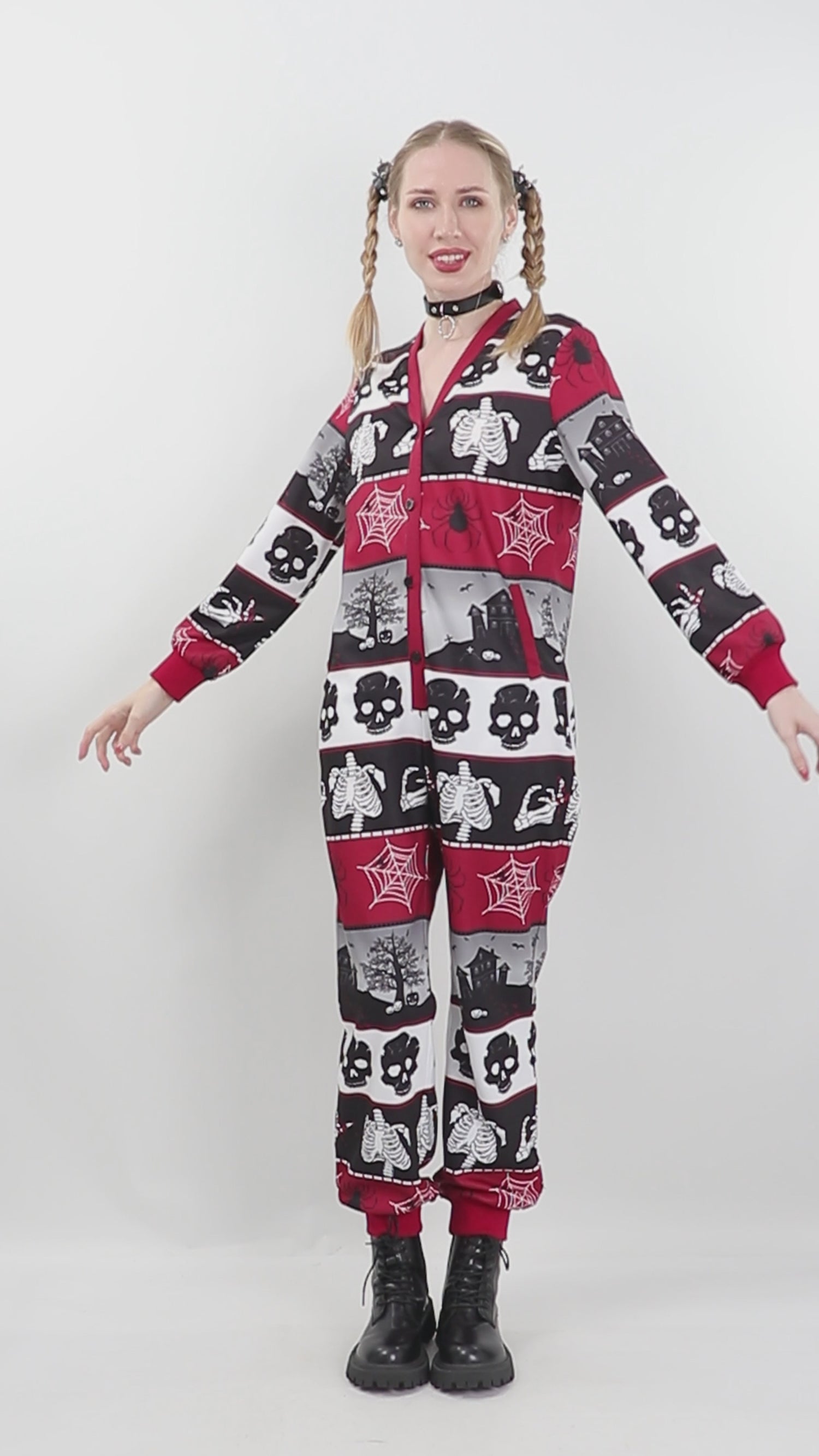 Classic Women Punk Crossbones Pajamas Cosplay Sleepwear Outfits for Halloween