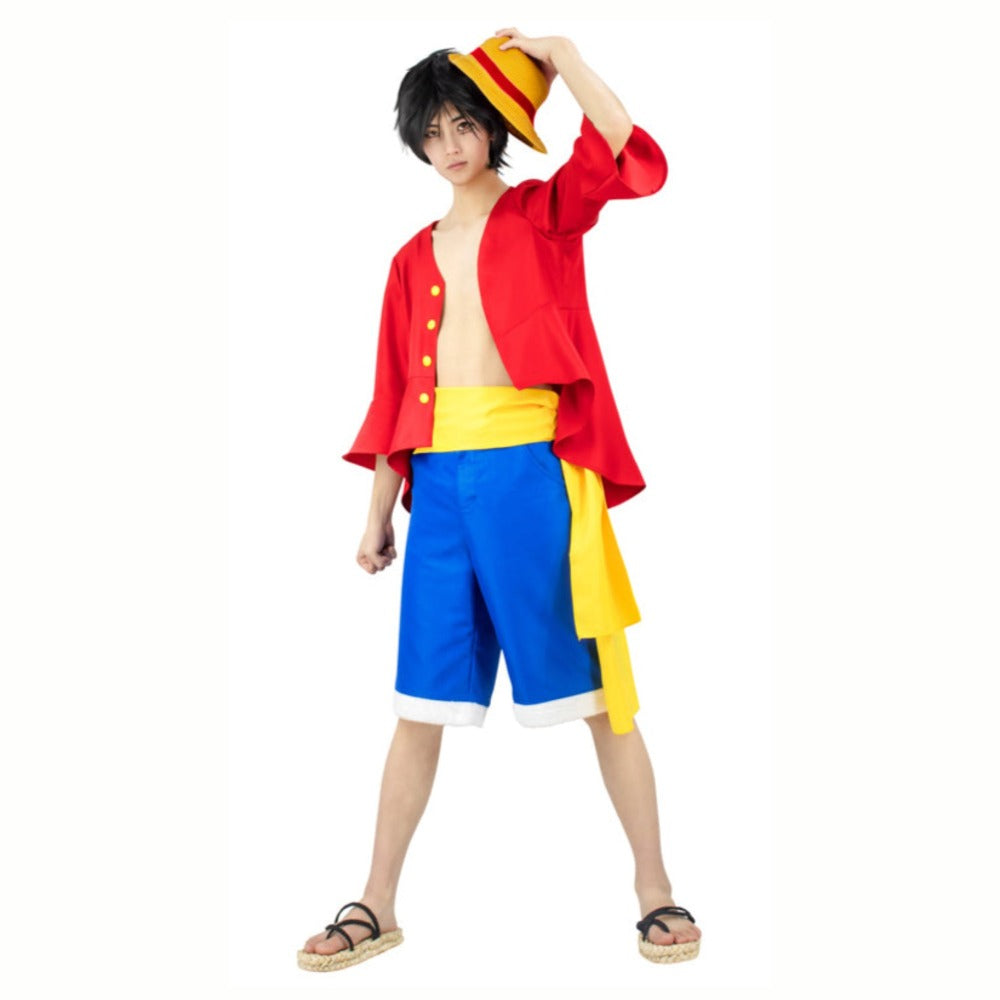 Mens Monkey D Luffy Cosplay Costume Anime One Poece Party Halloween Outfit  + Hat