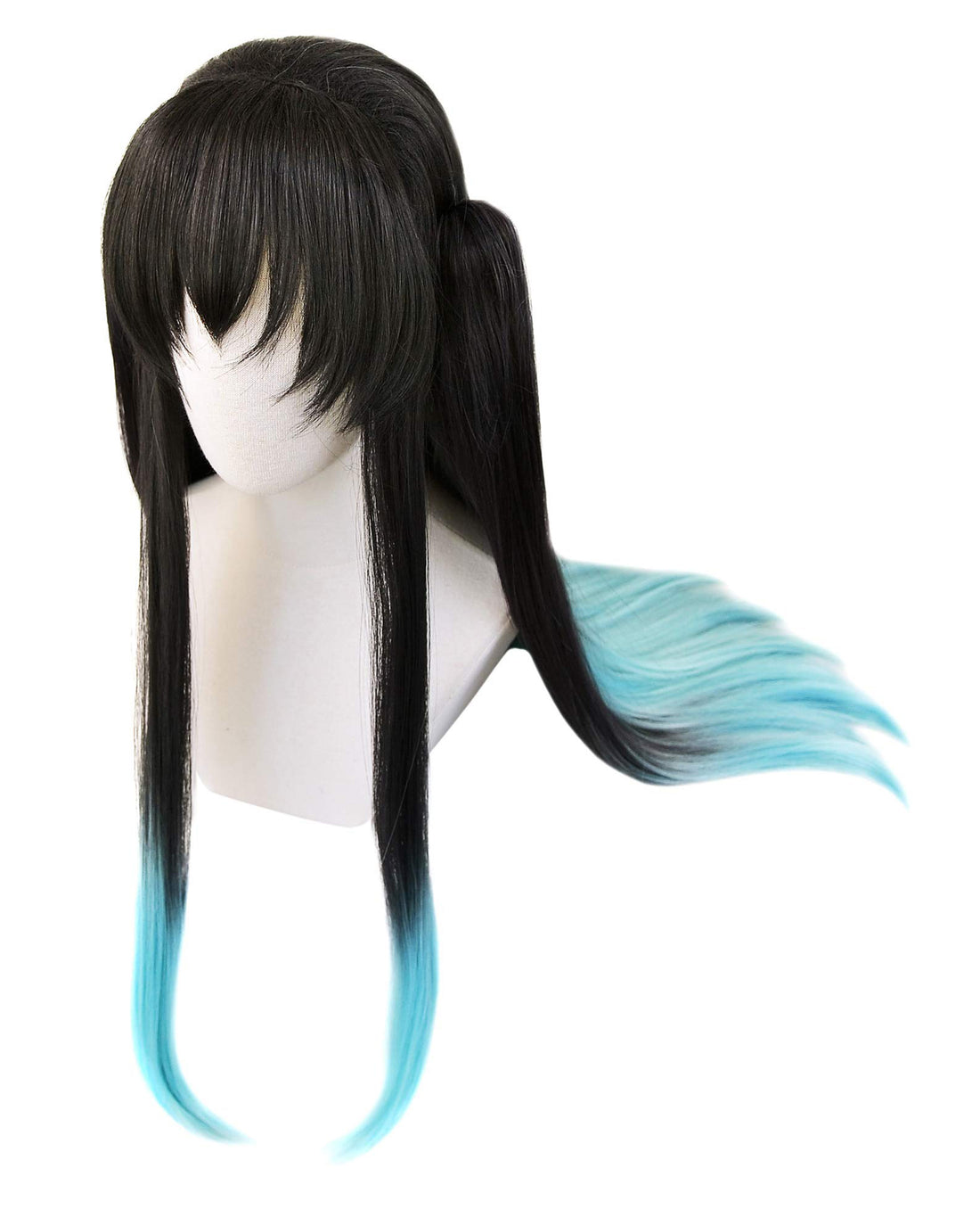 Tokitou Wig Unisex Anime Cosplay Long Gradient Black Blue Hair with Tail-Clips Black